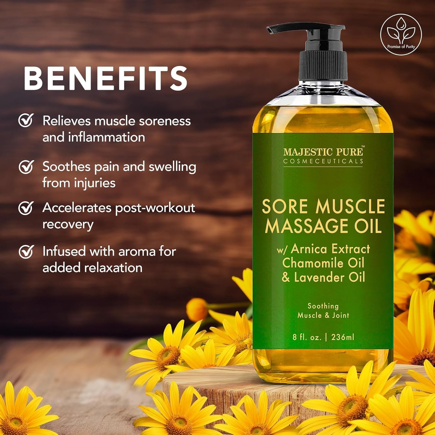 Arnica Massage Oil for Sore Muscles – Relaxing Lavender & Chamomile – Natural Relief, 8 fl oz