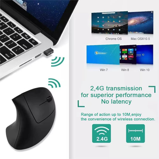 "Ergonomic Vertical Wireless Mouse – 2.4GHz, 6 Buttons, Adjustable DPI (800/1200/1600) for Laptop & PC"