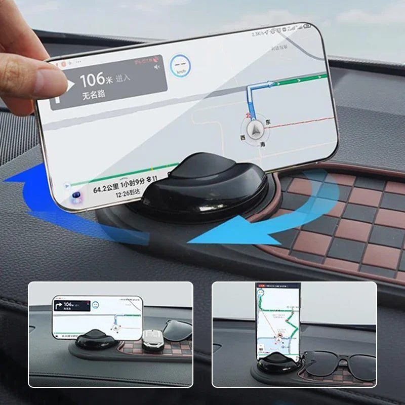 2-in-1 Anti-Slip Dashboard Mat with 360° Rotating Phone Holder – Non-Slip Car Mount with Adhesive Base