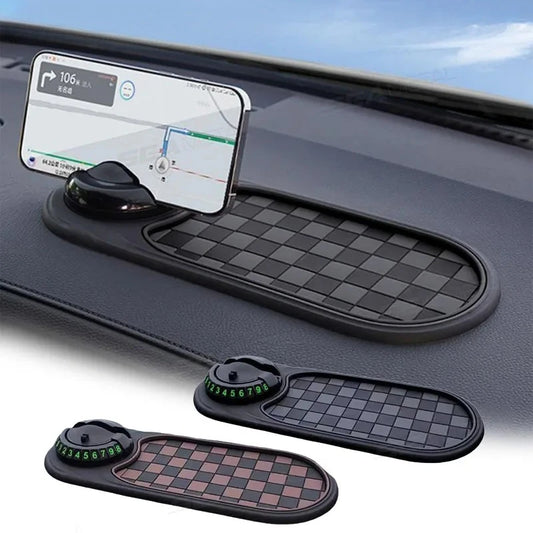 2-in-1 Anti-Slip Dashboard Mat with 360° Rotating Phone Holder – Non-Slip Car Mount with Adhesive Base