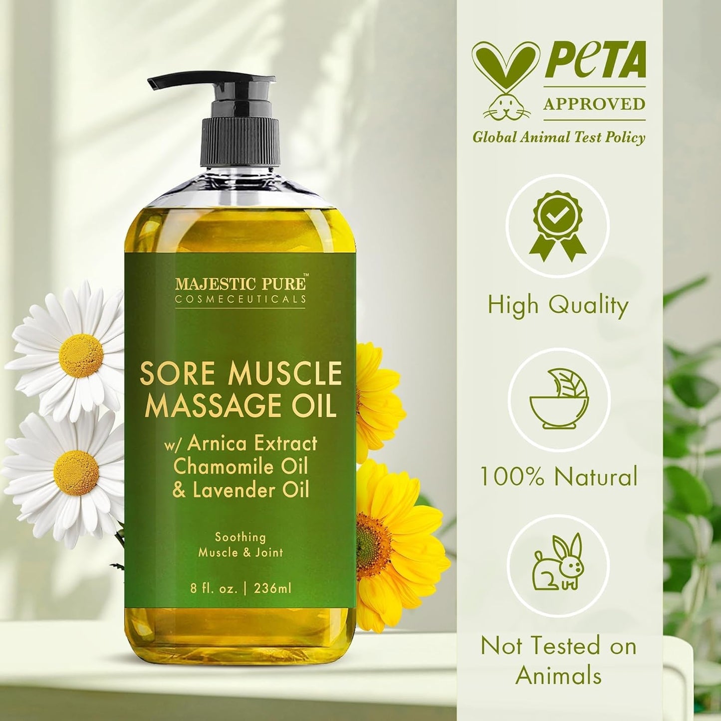Arnica Massage Oil for Sore Muscles – Relaxing Lavender & Chamomile – Natural Relief, 8 fl oz