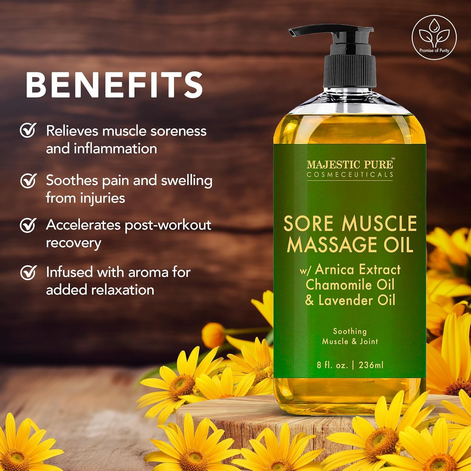 Arnica Massage Oil for Sore Muscles – Relaxing Lavender & Chamomile – Natural Relief, 8 fl oz