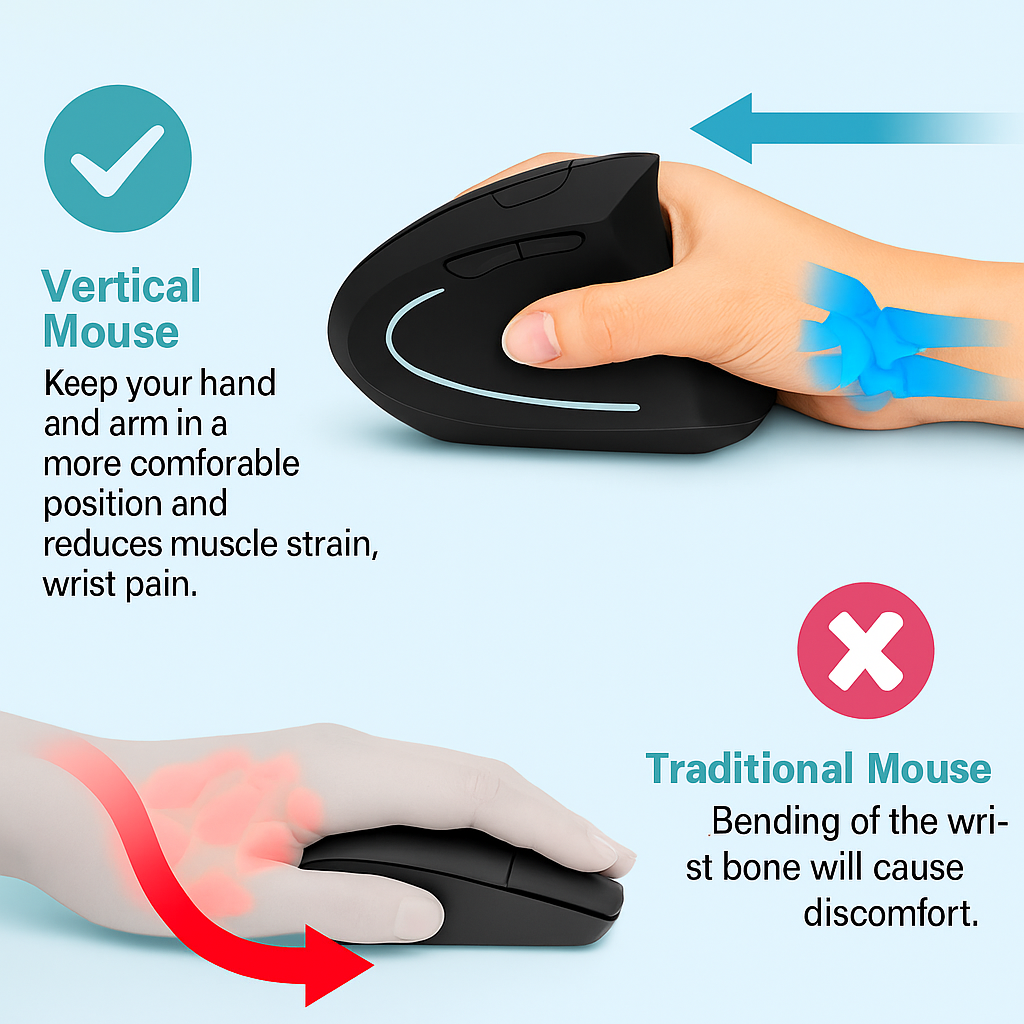 "Ergonomic Vertical Wireless Mouse – 2.4GHz, 6 Buttons, Adjustable DPI (800/1200/1600) for Laptop & PC"