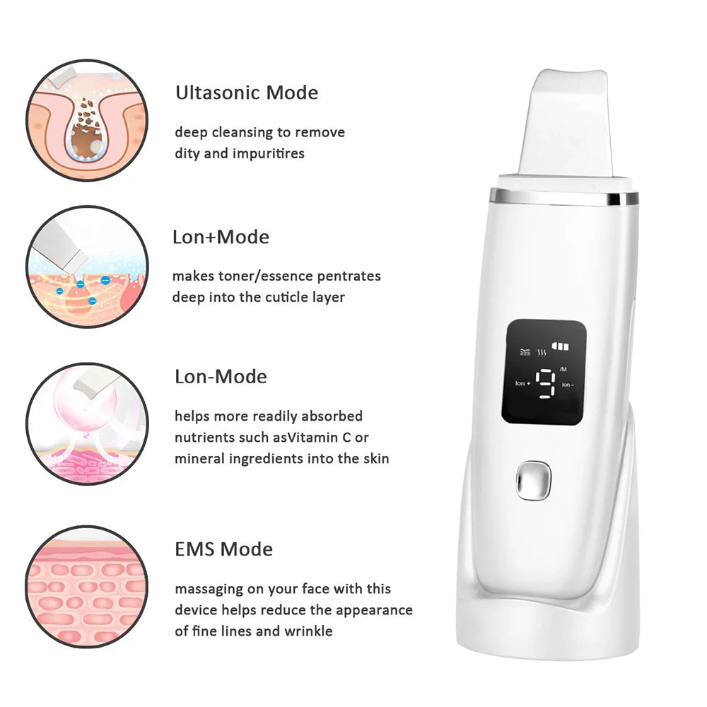 Ultrasonic Face Scrubber & EMS Facial Lifting Device – Deep Cleaning, Pore Removal & Skin Tightening