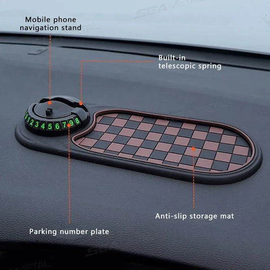 2-in-1 Anti-Slip Dashboard Mat with 360° Rotating Phone Holder – Non-Slip Car Mount with Adhesive Base